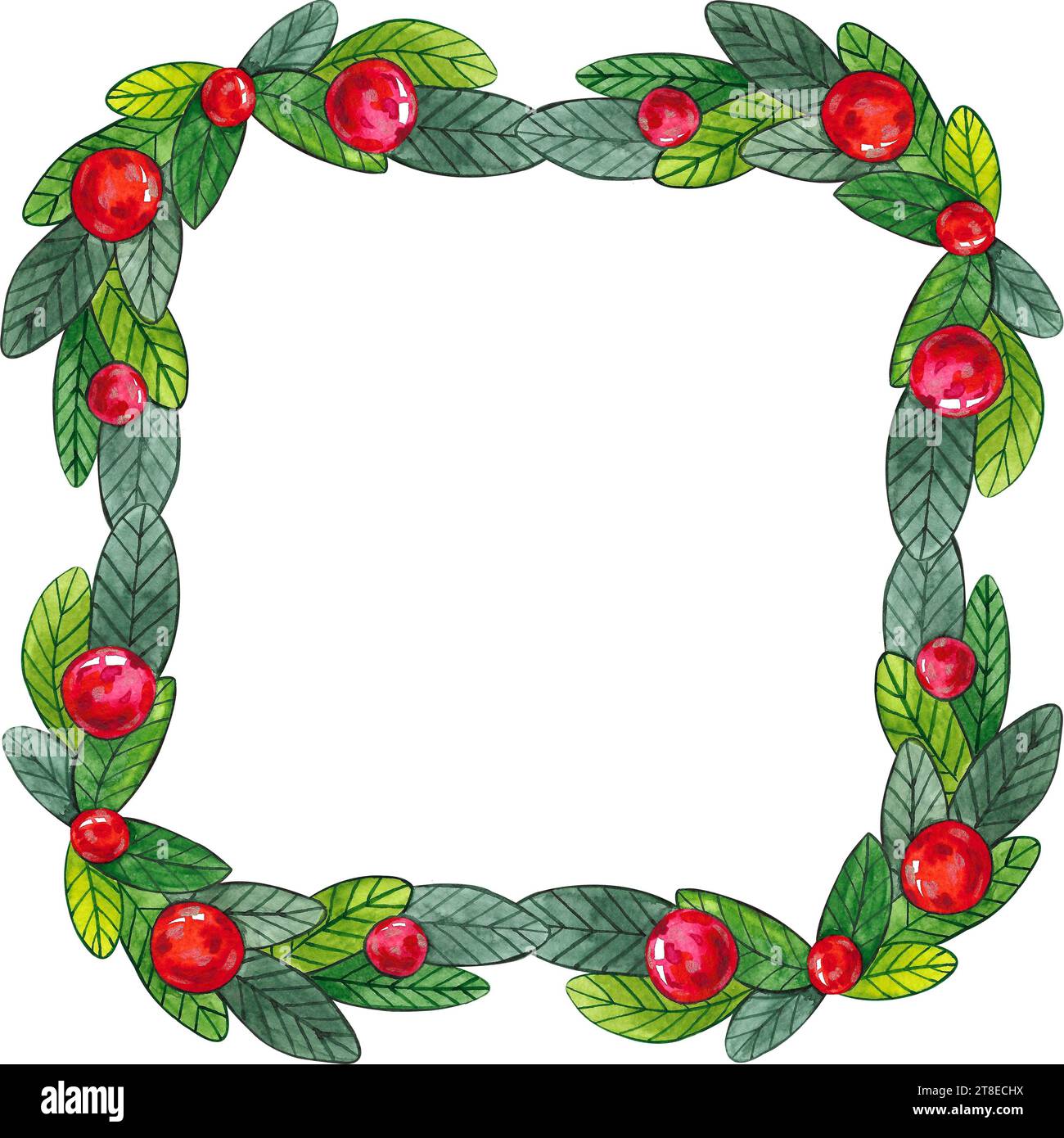 Watercolor Christmas frame with fir branches and place for text