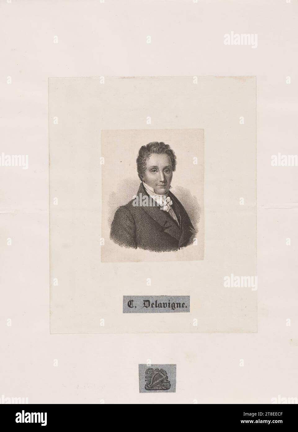 graphic artist possibly J. Sturm (1829). the print is cut out, representation and inscription are separate. C. Delavigne Stock Photo