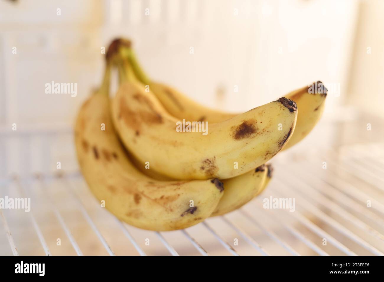 Bunch of bananas on a shelf in the refrigerator Stock Photo Alamy