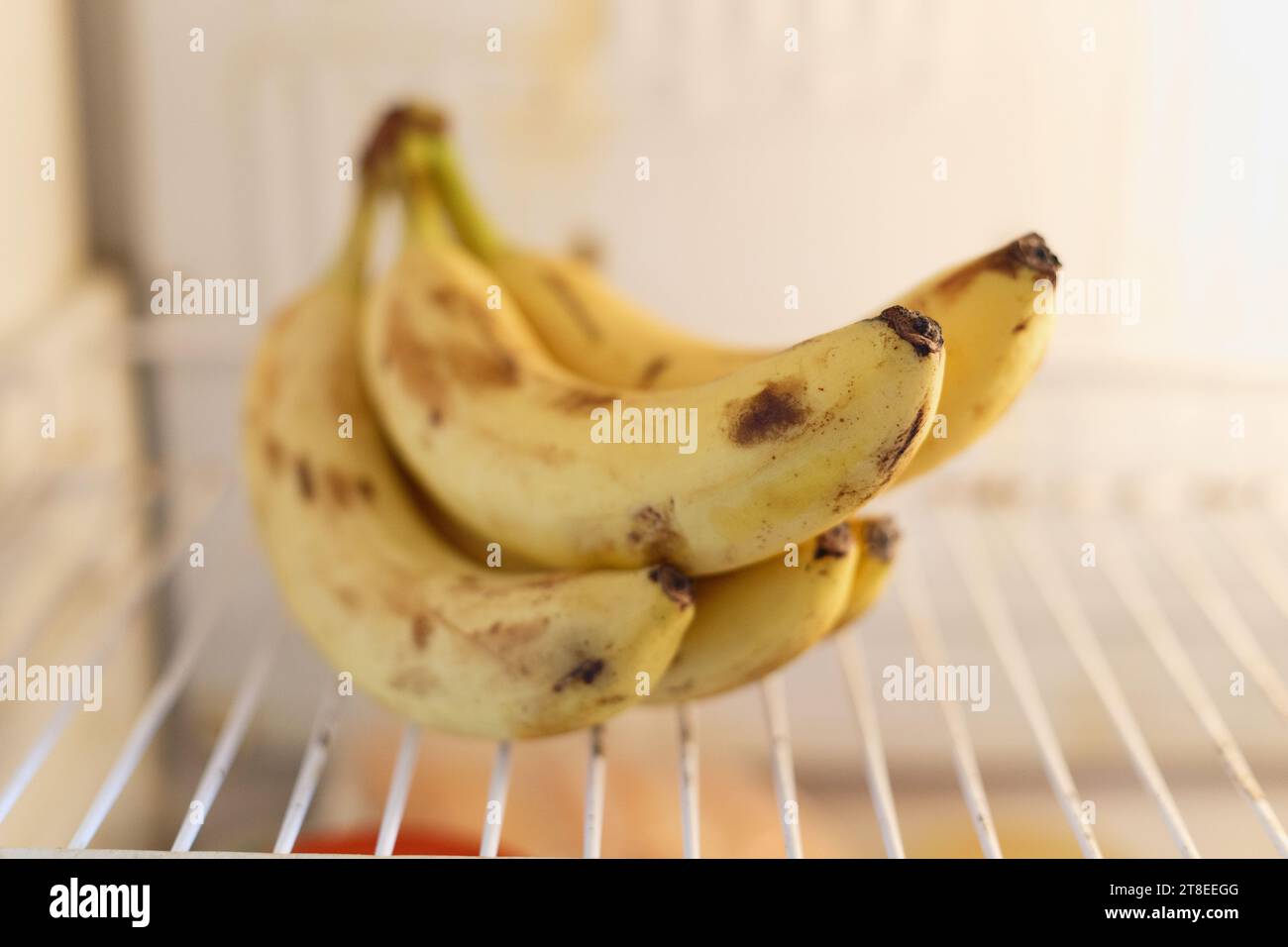 Bunch of bananas on a shelf in the refrigerator Stock Photo Alamy
