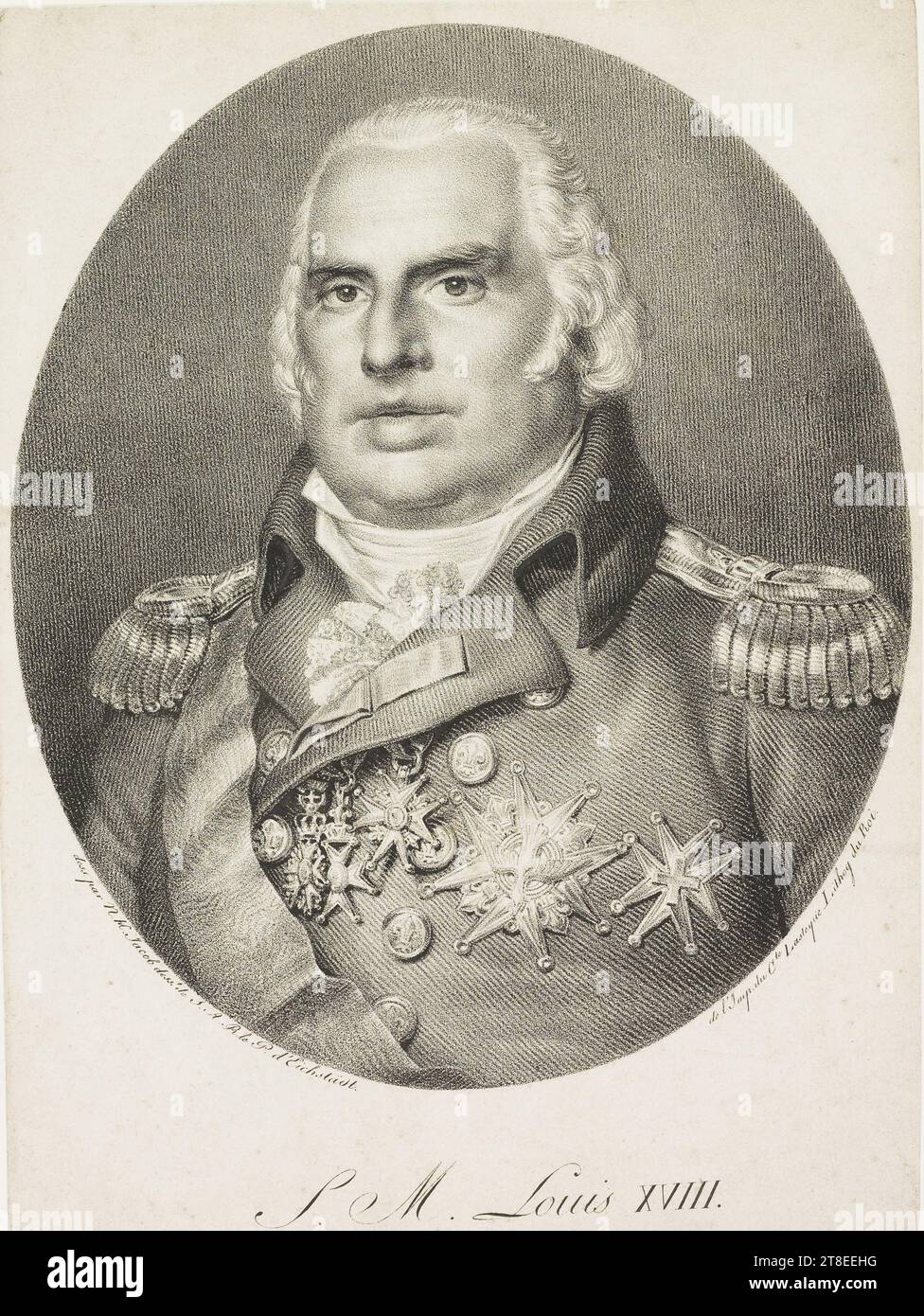 drawing by N.H. Jacob. drawing by H.R.H. Fr. d'Eichstädt. of the Imp. of Cte Lasteyrie. Lithog. of the King. S.M. Louis XVIII Stock Photo