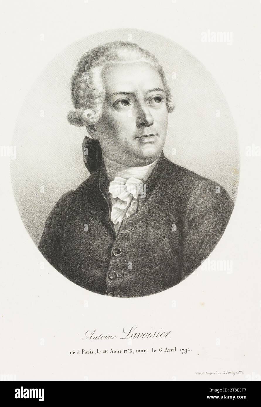 F.C. Antoine Mavoisier, born in Paris, August 26, 1743, died April 6, 1794. Lith. of Langlumé street of the Abbey, N°.4 Stock Photo