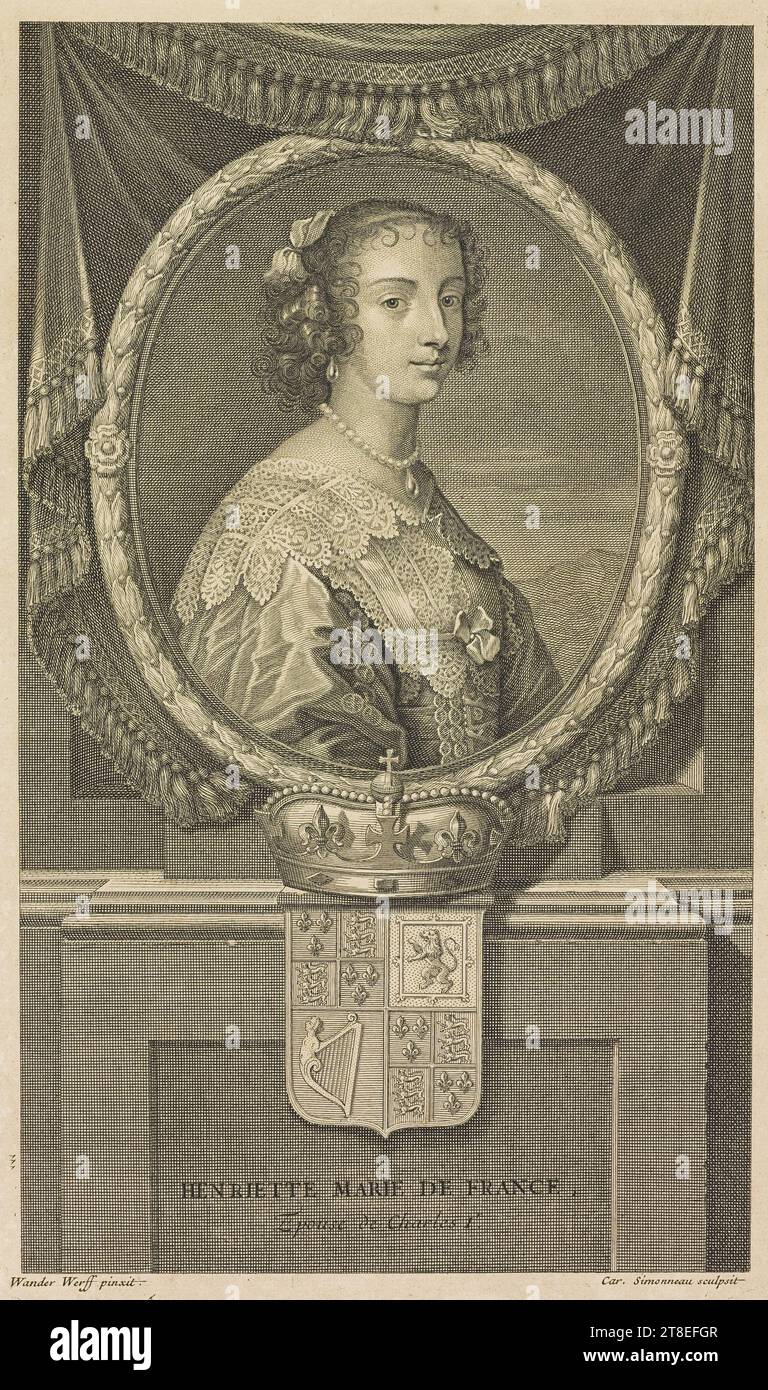 HENRIETTE MARIE DE FRANCE, Wife of Charles Ir. van der Werff pinxit. Bens. Audran sculpsit Stock Photo