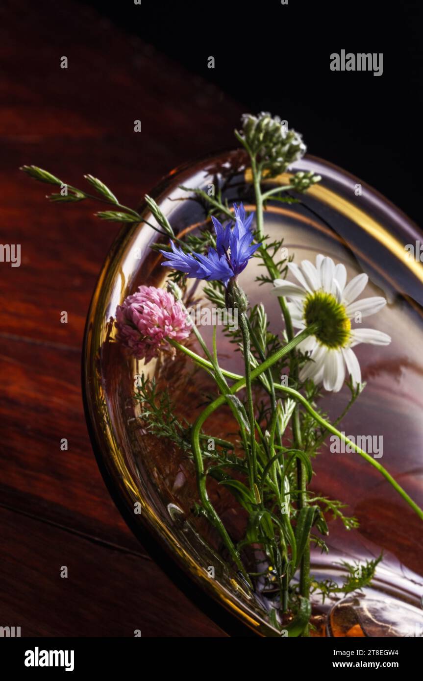 Real fresh pretty wildflowers in crew glass form for mood Stock Photo