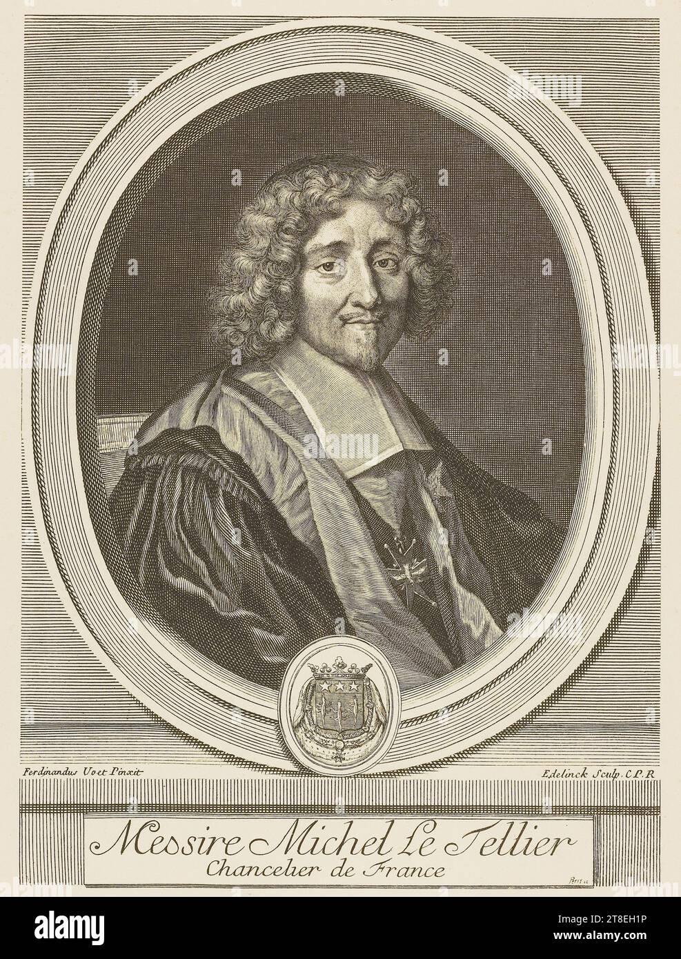 Ferdinandus Voet Pinxit. Edelinck Sculp. C.P.R. Messire Michel Le Tellier Chancellor of France. SMALL SC. 27th Year ART FOR ALL N° 680. XVIIth CENTURY - FRENCH ENGRAVING (LOUIS XIV). PORTRAIT WITH BURIN BY EDELINCK. The illustrious French (N°. 12). 5995. [biography Michel le Tellier]. 2819 Stock Photo