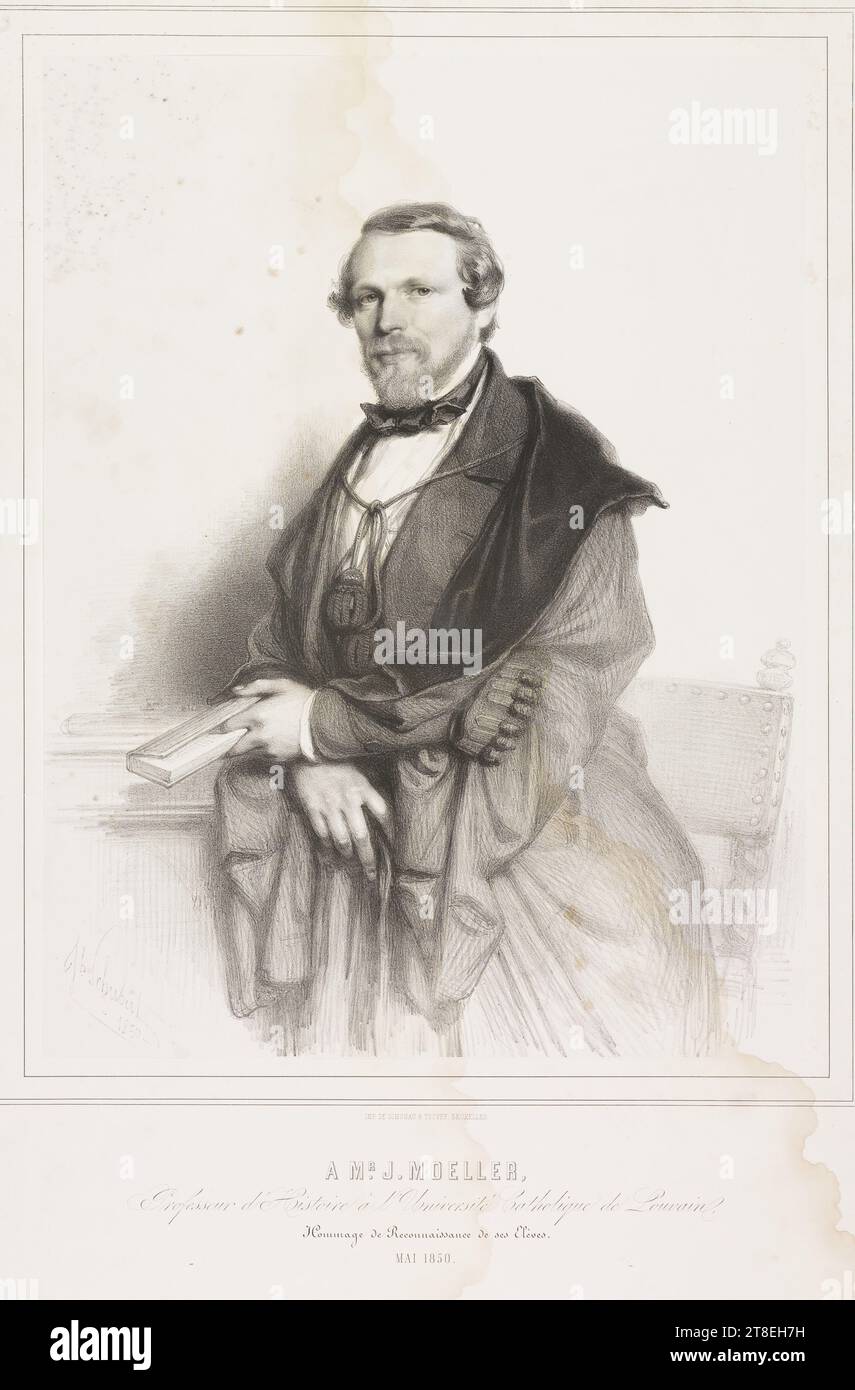 Jh. Schubert 1850. IMP. DE SIMONAU & TOOVEY, BRUSSELS. To Mr. J. MOELLER, Professor of History at the Catholic University of Louvain, Tribute of Recognition from his Students. MAY 1850 Stock Photo