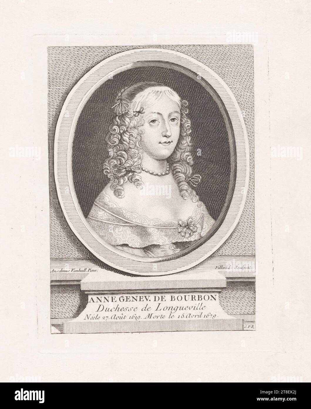 Anselmus Vanhull Pinx. Filloeul Sculpsit. ANNE GENEV. DE BOURBON Duchess of Longueville Born August 27, 1619. Died on 15. April 1679. C.P.R Stock Photo