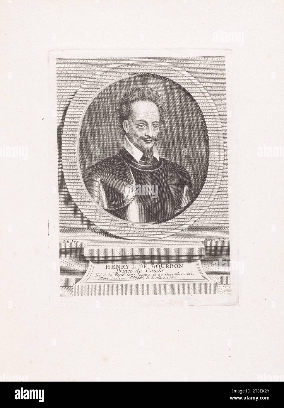 L.E. Pinx. Aubert Sculp. HENRY I. DE BOURBON Prince of Condé Born at La Ferté sous Jouare on 29. December 1552. Died in St. Jean d'Angeli, on March 5. 1588 Stock Photo