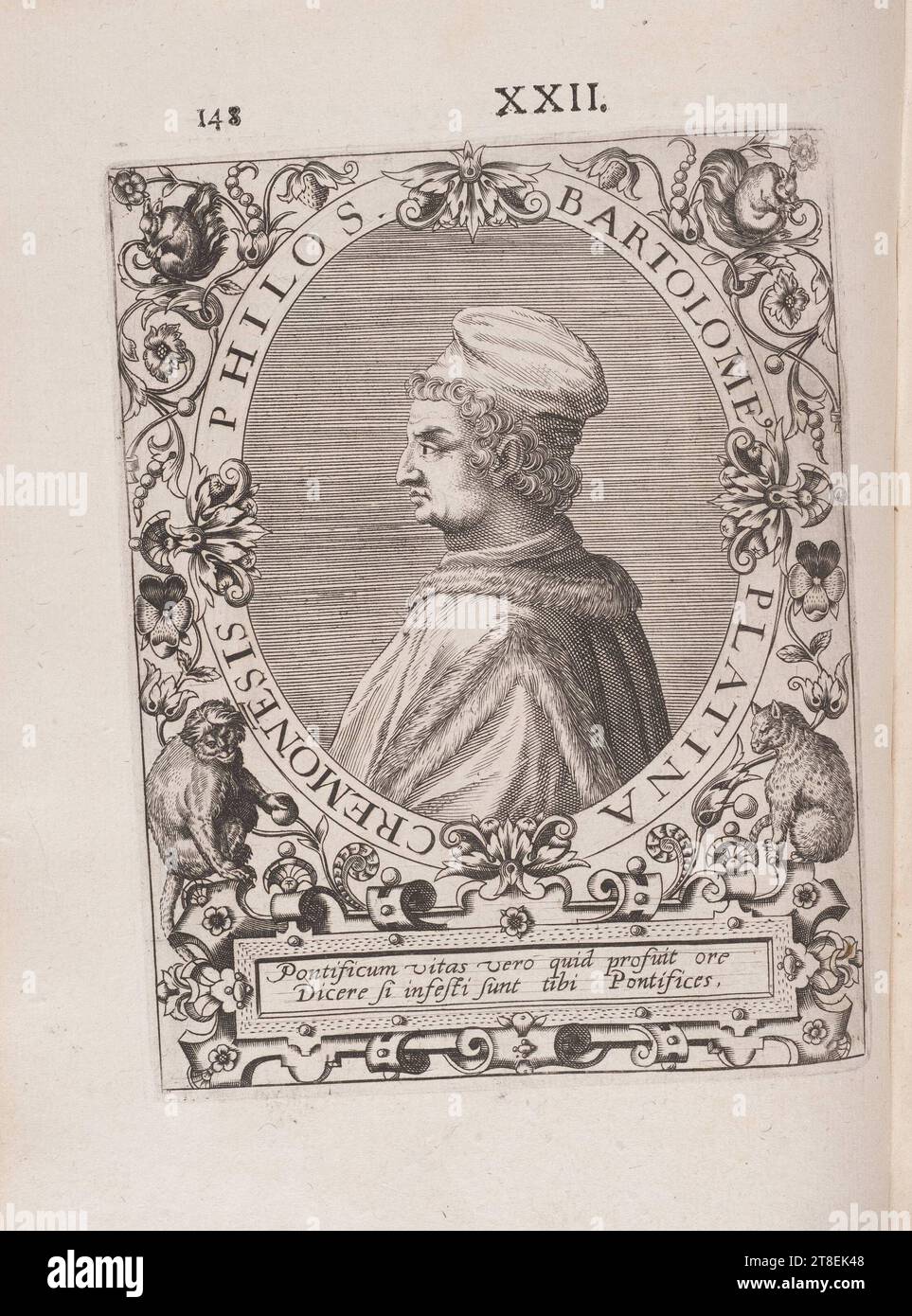 BARTOLOME PLATINA CREMONENSIS PHILOS. Pontificum vitas vero quid profuit ore Dicere si infesti sunt tibi Pontifices Stock Photo