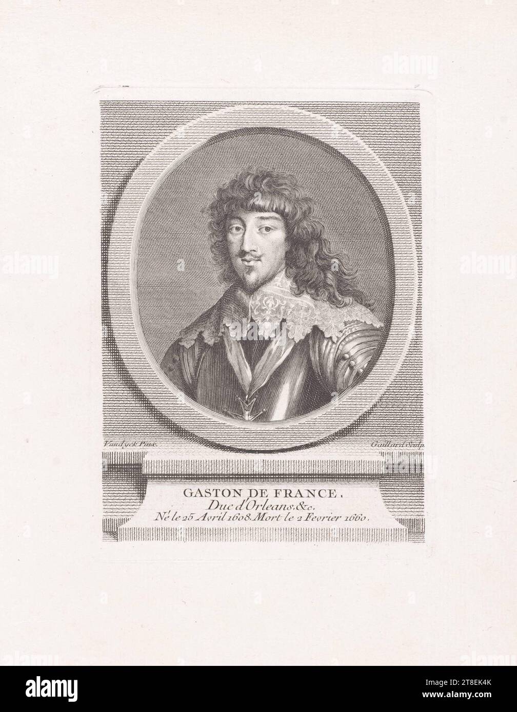 Vandyck Pinx. Gaillard Sculp. GASTON DE FRANCE Duke of Orleans, &c. Born April 25, 1608, Died February 2, 1660 Stock Photo