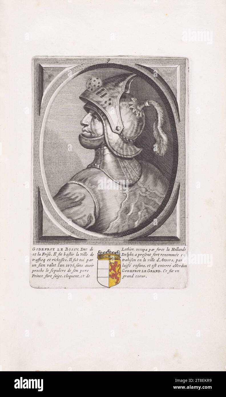 9: GODEFROY LE BOSSV, Duke of Lothier, occupied Holland and Friesland by force. He built the city of Delpht, now famous for its traffics and wealth. He was killed by treason in the city of Antwerp, by one of his servants in the year 1076. without leaving any children, and is buried in Verdun in the sepulchre of his father GODEFROY THE GREAT. He was a very wise and eloquent A very wise and eloquent prince with a big heart Stock Photo