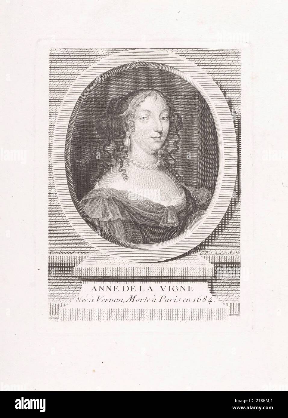 Ferdinand Pinx. G.F. Schmidt Sculp. ANNE DE LA VIGNE Born in Vernon, died in Paris in 1684 Stock Photo
