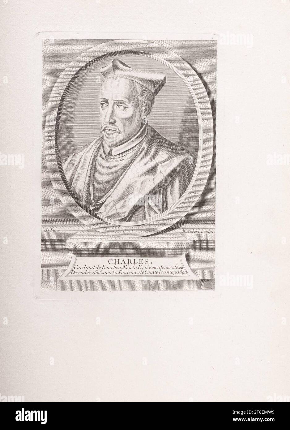 AB. Pinx. M. Aubert Sculp. CHARLES. Cardinal of Bourbon, born at La Ferté sous Jouare on December 22, 1523. Died in Fontena y le Comte on May 9, 1590 Stock Photo