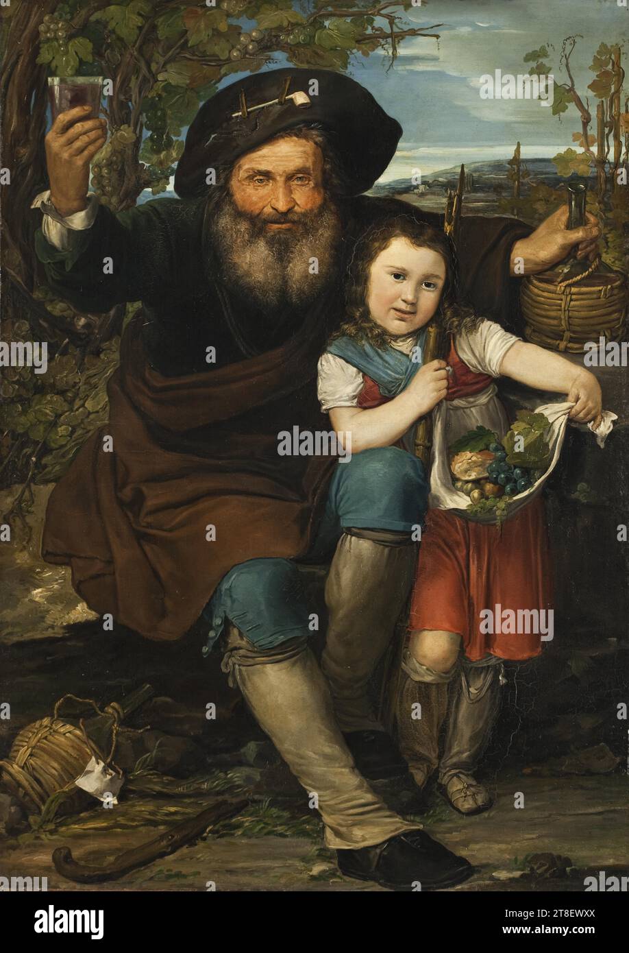 Italian Wine Grower with his Daughter, Francesco Baratta, 1820 - 1838, Painting, Genre Painting, Textile, Canvas, Color, Oil paint, Painted, Height 137.3 cm, Width 98.1 cm, Painting, European, Modernity (1800 - 1914 Stock Photo