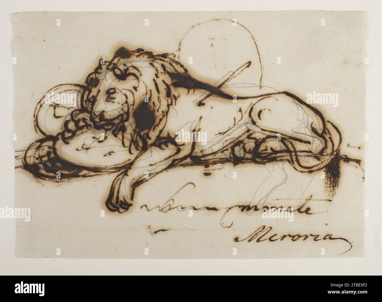 Dying Lion (The Lucerne Lion), Bertel Thorvaldsen, 1770-1844, 1818, Drawing, Paper, Color, Ink, Color, Graphite, Drawn, Height 92 mm, Width 132 mm, monete, Meroria, Draftsmanship, Drawing, European, Modernity (1800 - 1914 Stock Photo