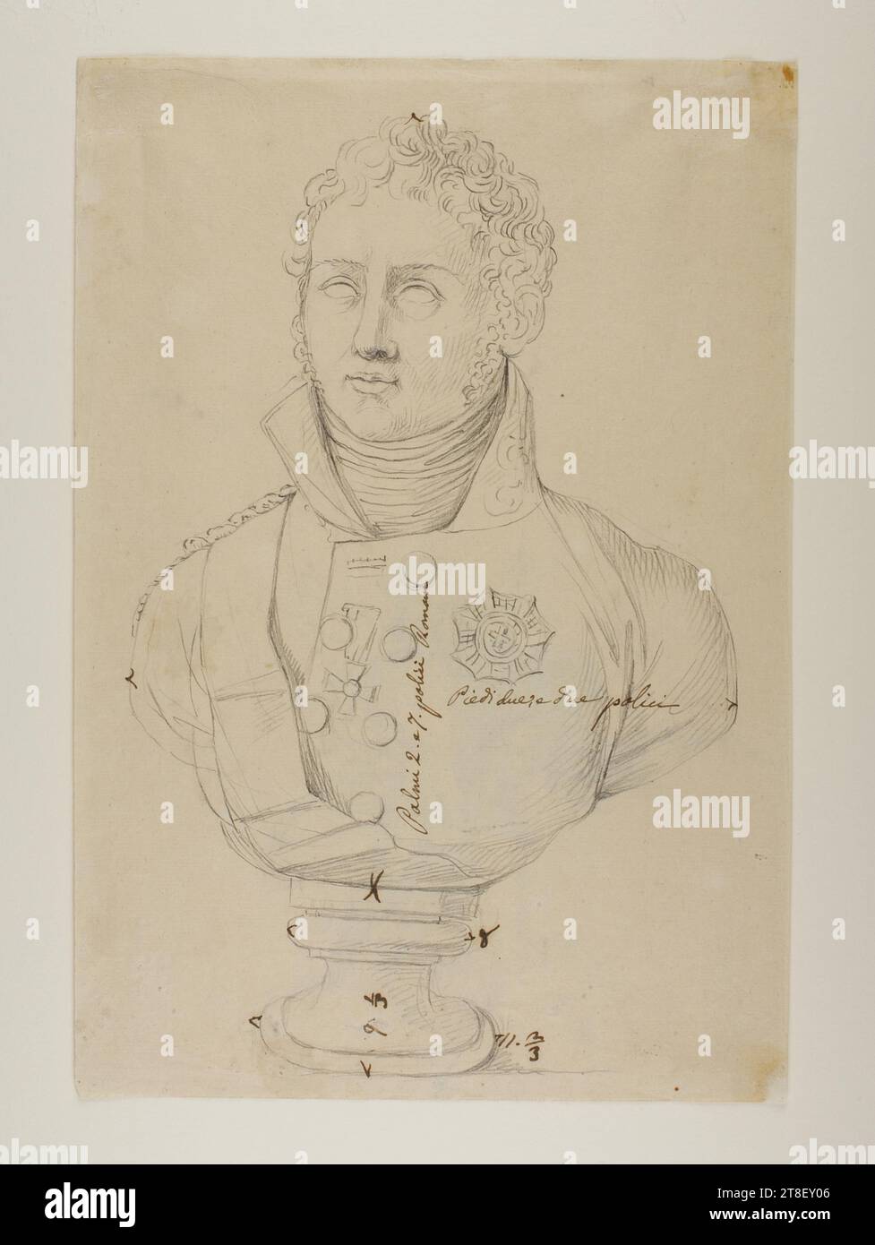 Portrait bust of Tsar Alexander I (?), Drawing, Paper, Color, Graphite, Drawn, Height 294 mm, Width 202 mm, [Målangivelser i piede og pollice], Draftsmanship, Drawing, European, Modernity (1800 - 1914 Stock Photo