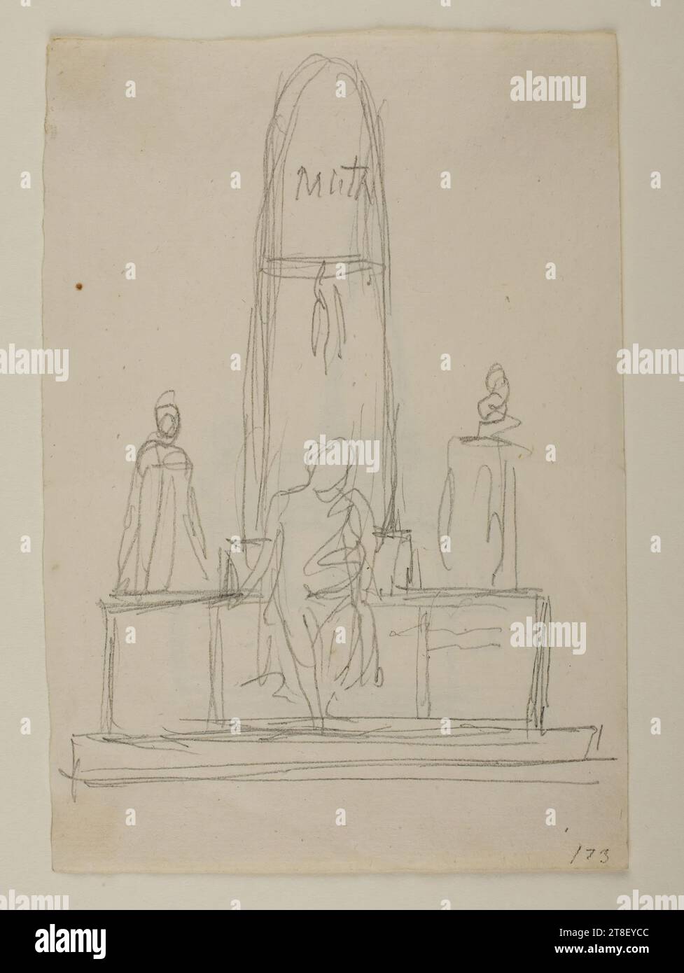 Unknown sepulchral monument, Bertel Thorvaldsen, 1770-1844, Drawing, Paper, Color, Graphite, Drawn, Height 137 mm, Width 94 mm, Draftsmanship, Drawing, European, Modernity (1800 - 1914 Stock Photo