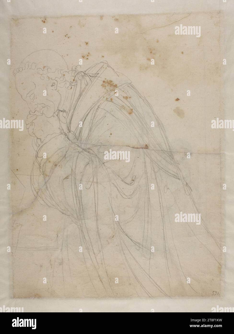 Kneeling Prelate Praying, Bertel Thorvaldsen, 1770-1844, Drawing, Paper, Color, Graphite, Drawn, Height 269 mm, Width 203 mm, Draftsmanship, Drawing, European, Modernity (1800 - 1914 Stock Photo