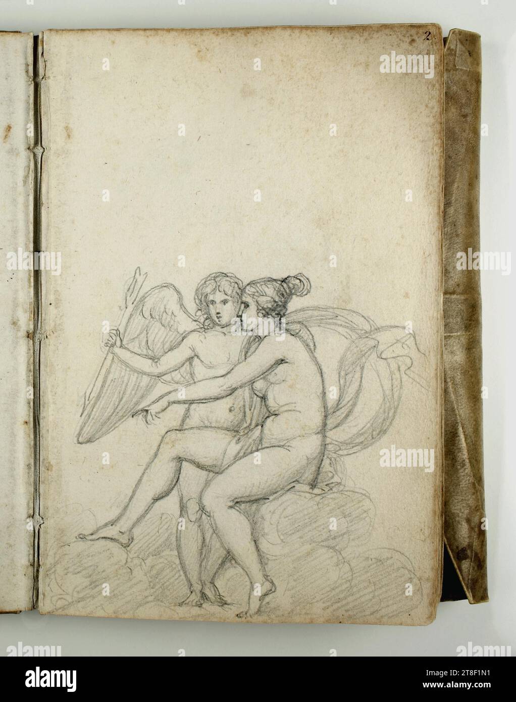 Venus and Cupid on a Cloud, Bertel Thorvaldsen, 1770-1844, Book, Sketchbook, Sketchbook Page, Drawing, Paper, Color, Graphite, Drawn, Height 135 mm, Width 206 mm, Draftsmanship, Drawing, European, Modernity (1800 - 1914 Stock Photo