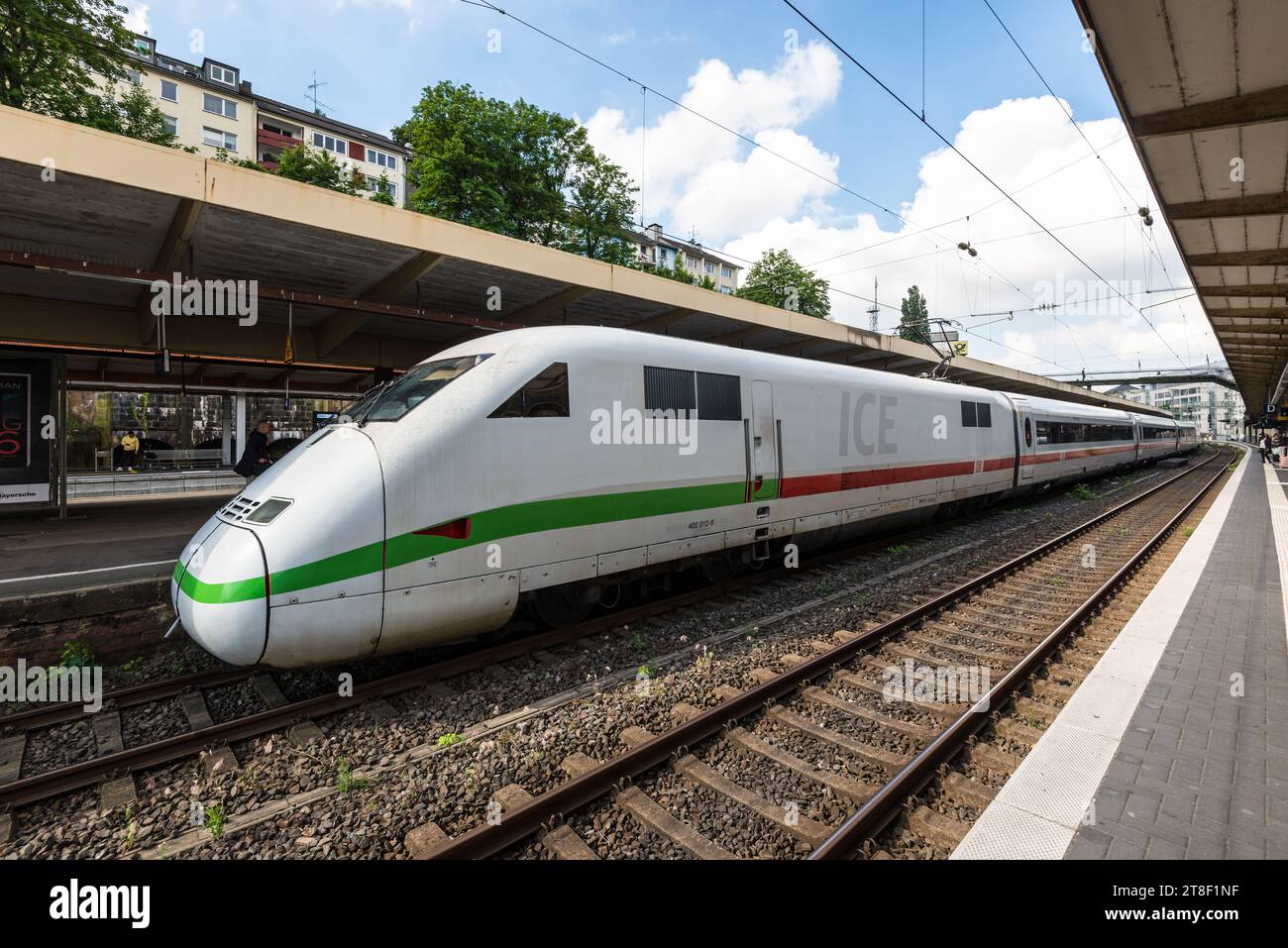 Wuppertal, Germany - June 2, 2022: The high-speed ICE train of Deutsche Bahn stops at the platform at the Wuppertal railway station in North Rhine-Wes Stock Photo