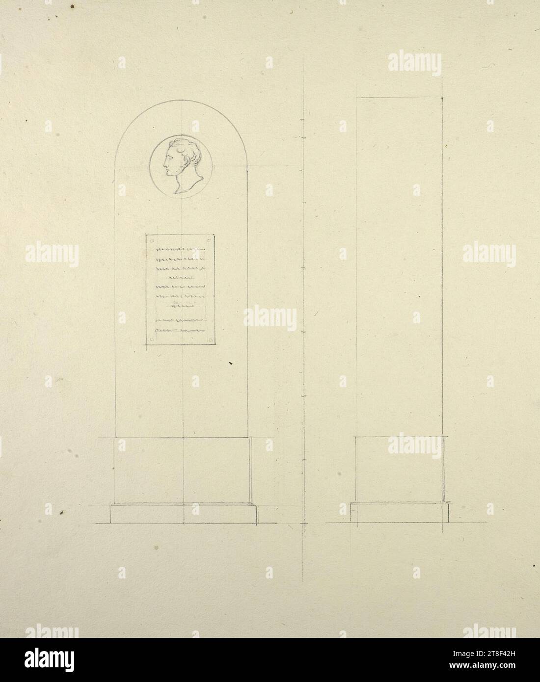 Tombstone to August von Goethe, elevations, Drawing, Paper, Color, Graphite, Drawn, Height 209 mm, Width 309 mm, Draftsmanship, Drawing, European Stock Photo