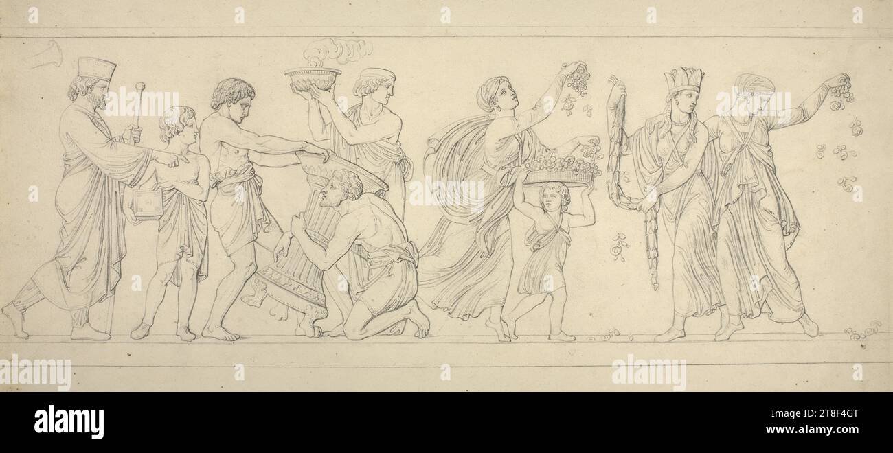 Bagophanes and his Alter. Dancing Persian Women, Ferdinando Mori, 1782-1852, Drawing, Paper, Color, Graphite, Drawn, Height 216 mm, Width 448 mm, Draftsmanship, Drawing, European, Modernity (1800 - 1914 Stock Photo