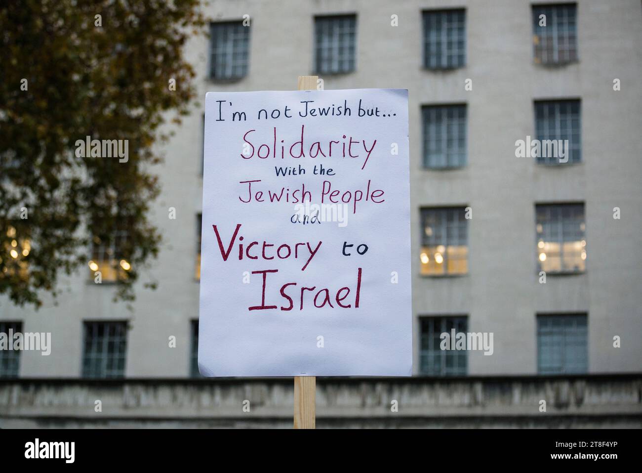 Placard at 'Never Again Is Now' a prayer and protest event held in Whitehall to express solidarity with the Jewish people and to stand up against anti Stock Photo