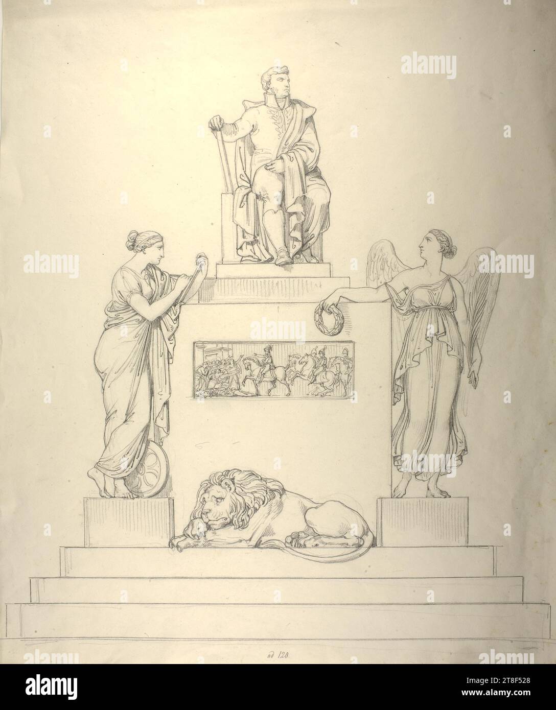 Monument over Karl Phillipp von Schwarzenberg, Drawing, Paper, Color, Graphite, Drawn, Height 486 mm, Width 404 mm, Draftsmanship, Drawing, European Stock Photo