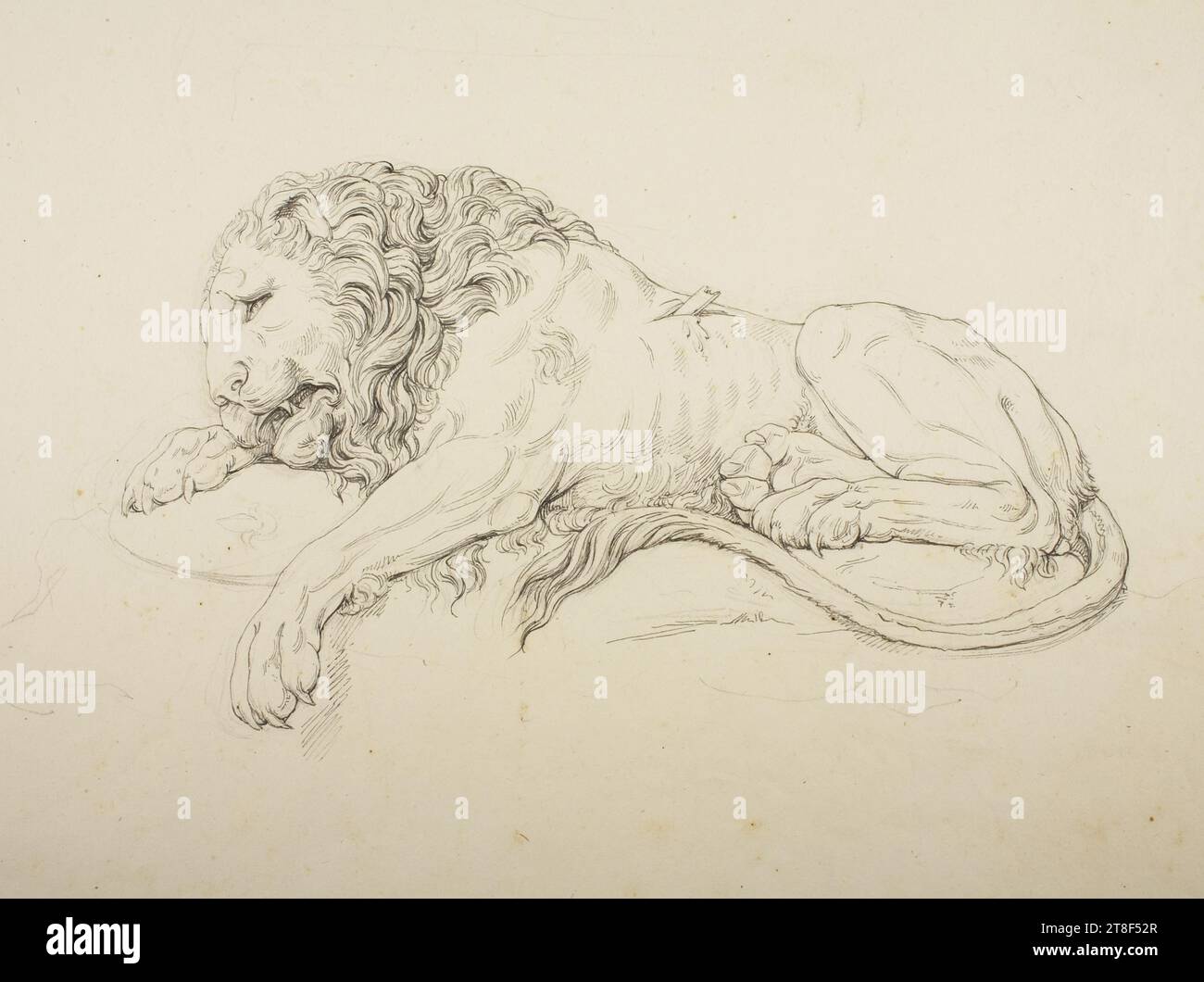 Dying Lion (The Lucerne Lion), Drawing, Paper, Color, Graphite, Drawn, Height 350 mm, Width 490 mm, Draftsmanship, Drawing, European Stock Photo