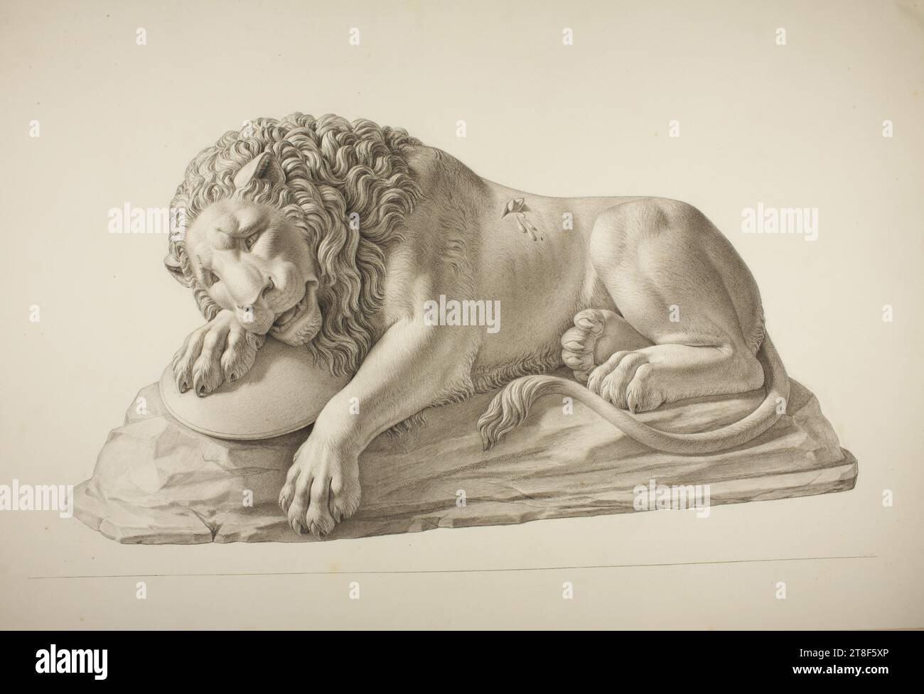 Dying Lion (The Lucerne Lion), Leonardo Camia, 1700s-No earlier than 1846, No earlier than 1819, Drawing, Paper, Color, Ink, Color, Chalk, Carbonpencil, Drawn, Height 409 mm, Width 587 mm, Draftsmanship, Drawing, European, Modernity (1800 - 1914 Stock Photo