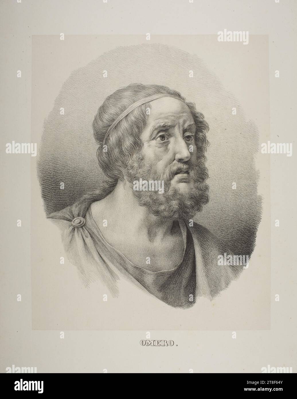 Homer, Friedrich Rehberg, 1758-1835, No later than 1835, Graphic Art, Lithograph, Paper, Color, Printer's ink, Lithography, Printet, Height (sight size) 355 mm, Height (plate size) 318 mm, Height (passepartout) 650 mm, Height (paper size) 485 mm, Width (plate size) 256 mm, Width (passepartout) 500 mm, Width (paper size) 347 mm, Width (sight size) 256 mm, OMERO, Graphic Design, European Stock Photo