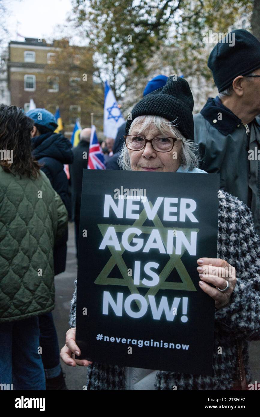 'Never Again Is Now' a prayer and protest event held in Whitehall to express solidarity with the Jewish people and to stand up against anti-Semitism, Stock Photo