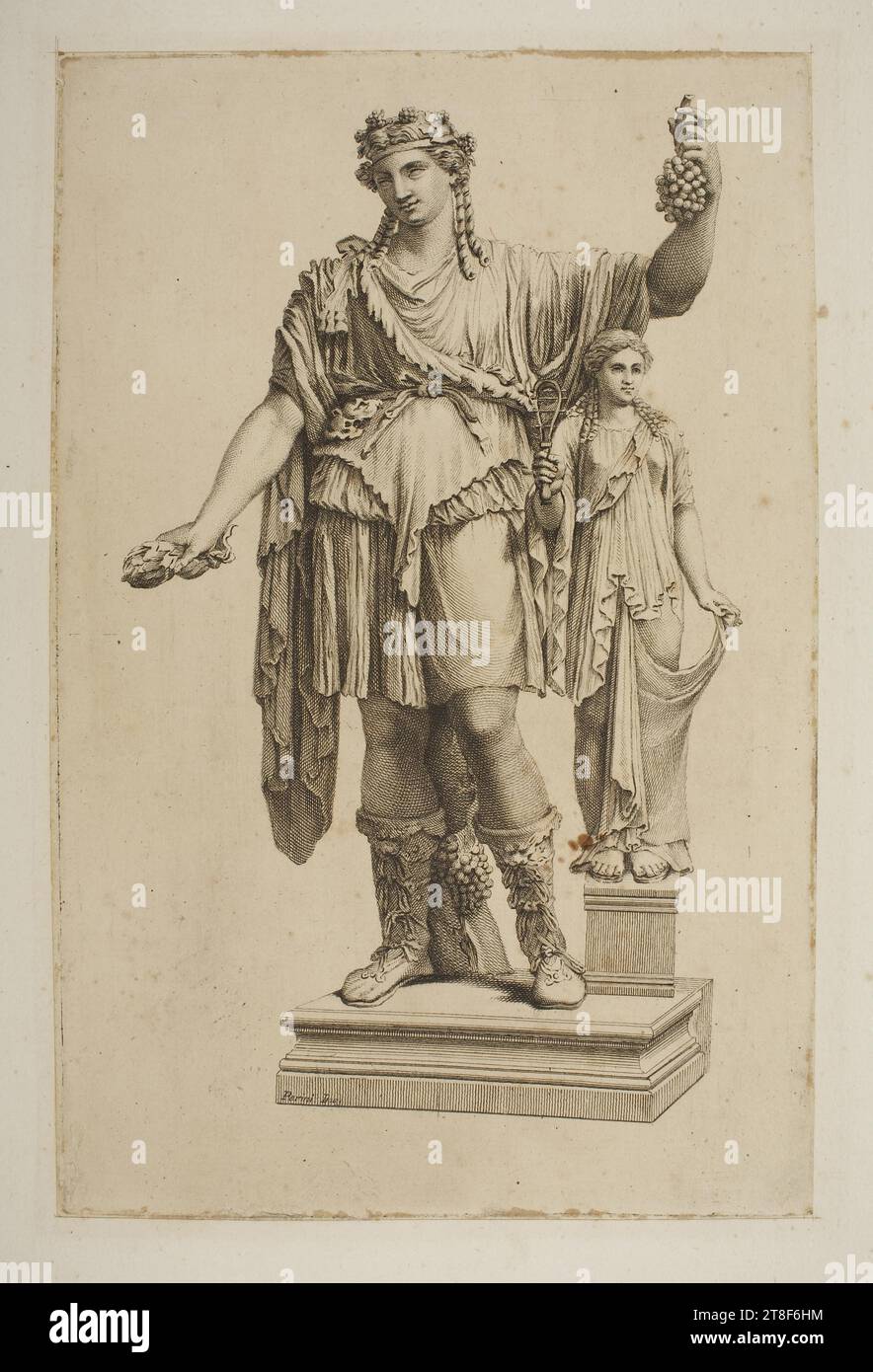 Bacchus with The Goddess of Hope or Spes, Giuseppe Sforza Perini, Presumably 1850, Graphic Art, Etching, Paper, Color, Printer's ink, Etching, Printet, Height (plate size) 300 mm, Height (paper size) 455 mm, Width (plate size) 200 mm, Width (paper size) 370 mm, Perini Inc., Graphic Design, European Stock Photo
