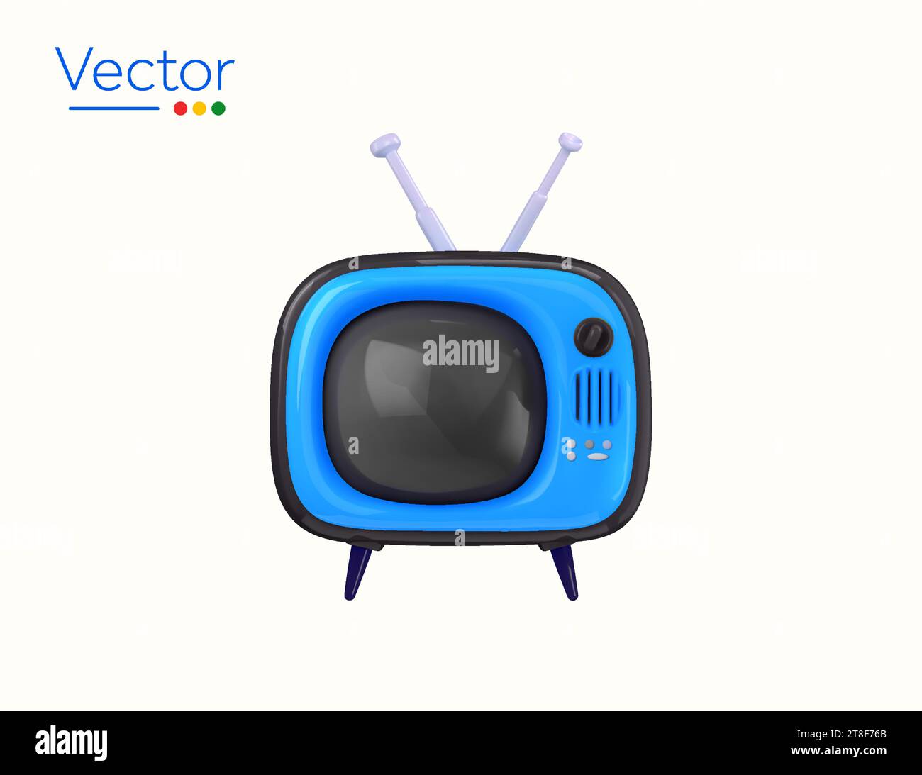 3d rendered blue classic analog television or TV with antenna, isolated on white background. Old technology icon. 90 century home appliance symbol. 3d Vector illustration. Vector illustration Stock Vector