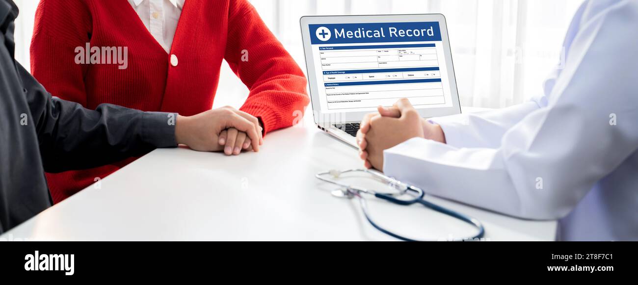 Couple attend fertility or medical consultation with gynecologist at hospital as family planning