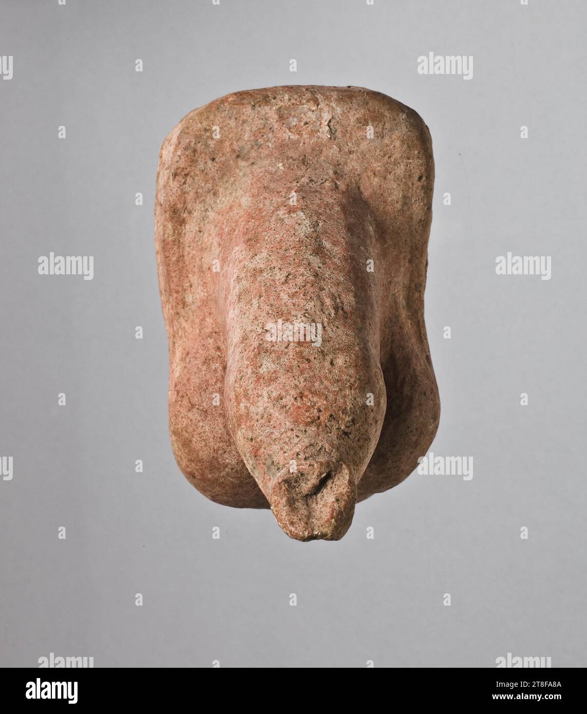 Anatomical votive in the shape of male genitalia, No earlier than 400 BC, Sculpture, Votive, Painted, Fired, Modelled, Height 12.7 cm, Sculpture, Egyptian (3050 BC - 642), Italic, Etruscan (720 BC - 89 Stock Photo