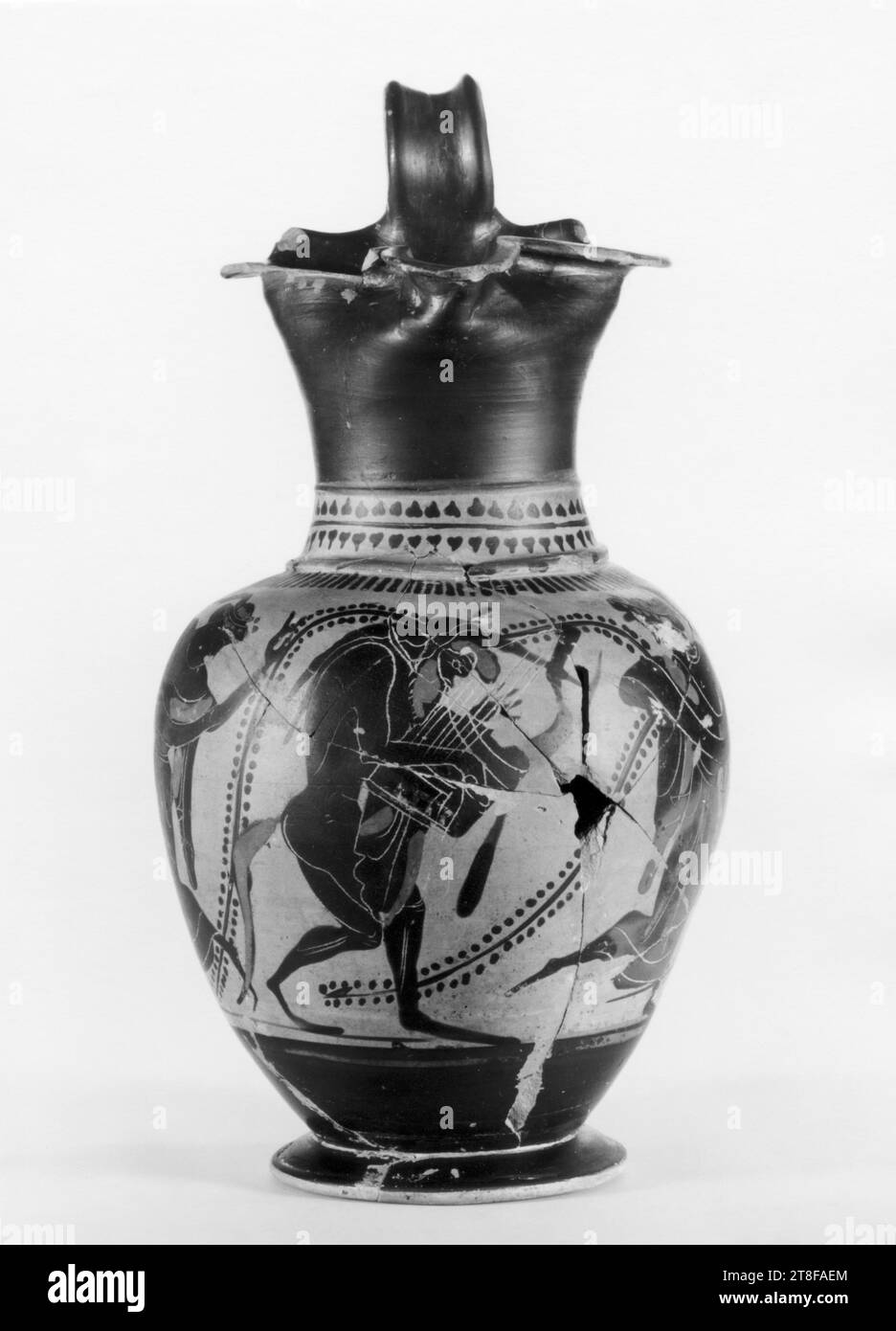 Oinochoe with dancing silenus and maenads, Ca. 500 BC, Container