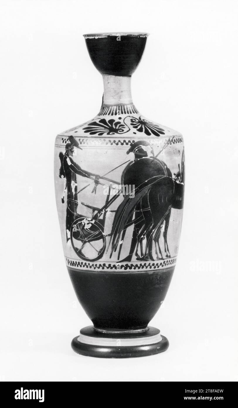 Lekythos with chariot scene, 500 BC 490 BC, Container, Bottle