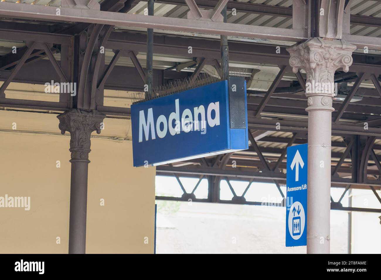 Modena, Italy. Signs at Modena railway station Stock Photo