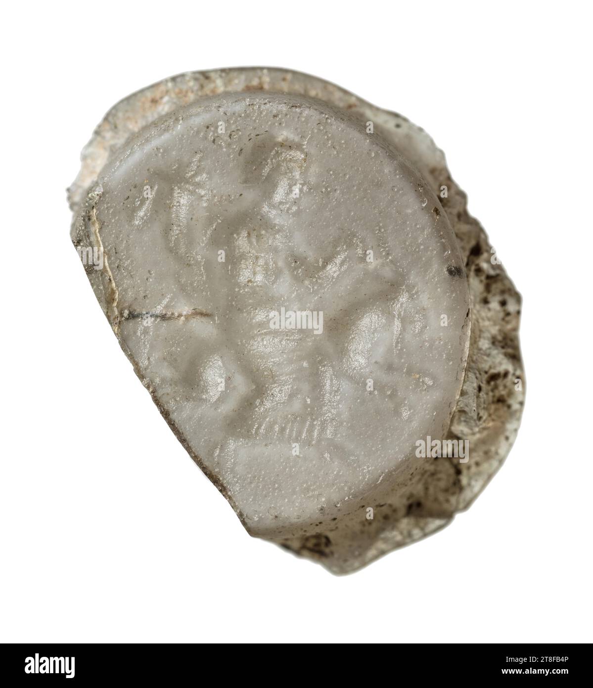 Goddess (?) seated on the conjoined zodiac signs of Capricorn and Taurus, No earlier than 30 BC - No later than 200, Signet Ring, Paste Gem, Height 1.3 cm, Width 1.1 cm, Stonemasonry, Stonecutting, Roman, Imperial Period (27 BC - 476 Stock Photo