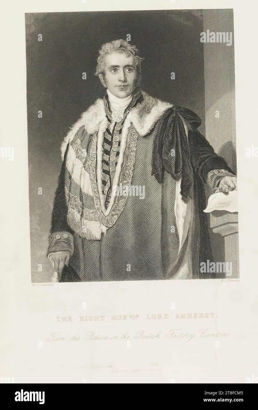 Sir. T. Lawrence. W.J. Edwards. THE RIGHT HONBLE LORD AMHERST., From hte Picture in the British Factory Carton. London James S. Virtue Stock Photo