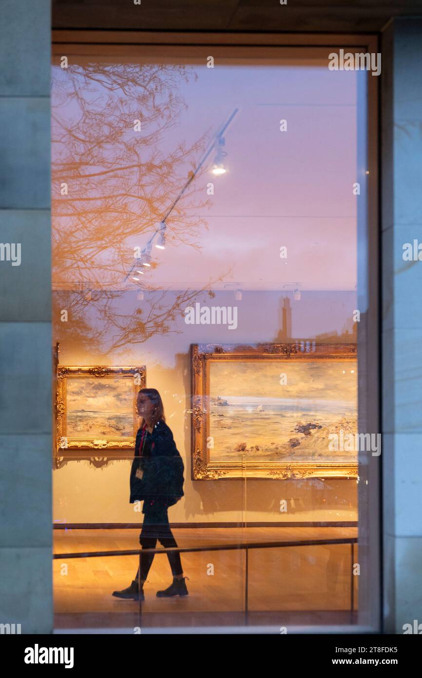 View into new wing of National Galleries of Scotland at dusk in Edinburgh, Scotland, UK Stock Photo