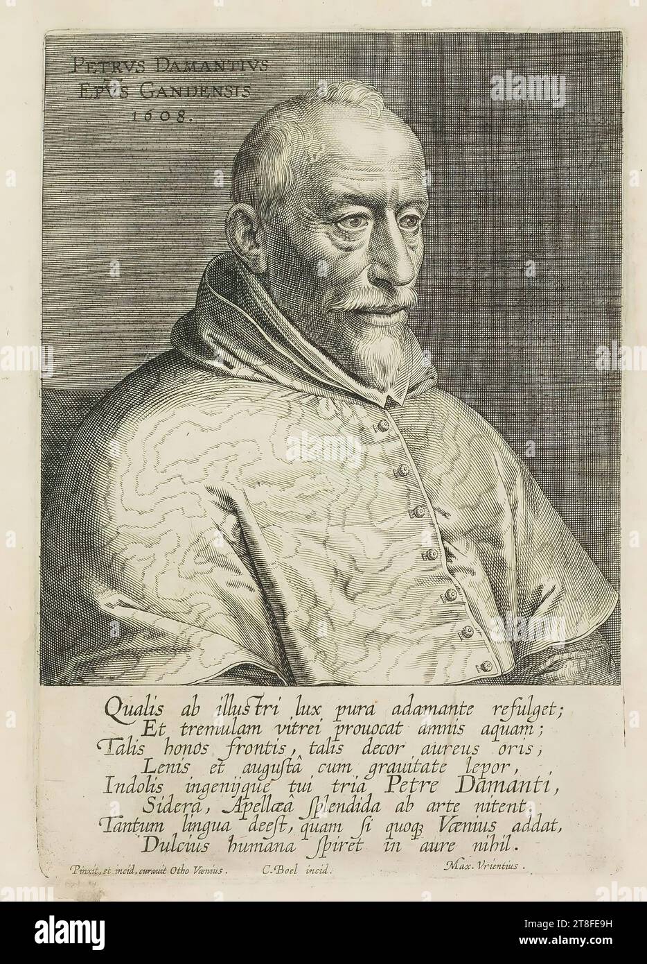 PETRVS DAMANTIVS, EPUS GANDENSIS, 1608. As from a illustrious light shines pure diamond; , Apellæa shines splendidly from art. The language is so lacking, that if any Vænius adds, Sweet human breaths nothing in the ear. He painted, and incod. Vænius took care of it. C. Boel incident. Max. Vrientius Stock Photo