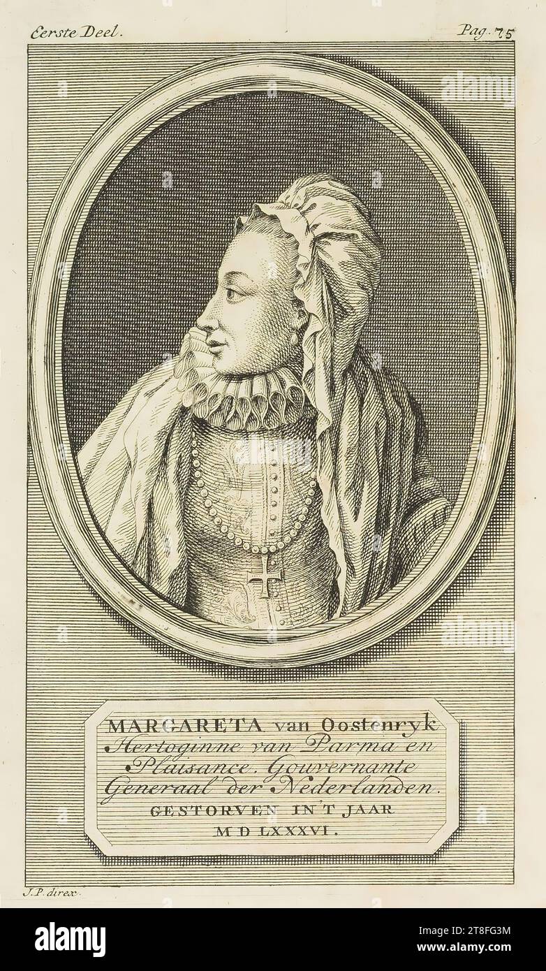 MARGARETTA of Oostenryk, Duchess of Parma and, Plaisance. Governess, General of the Netherlands, DURING IN'T YEAR, M D LXXXVI. First Volume. Pag. 75. J.P. direx Stock Photo