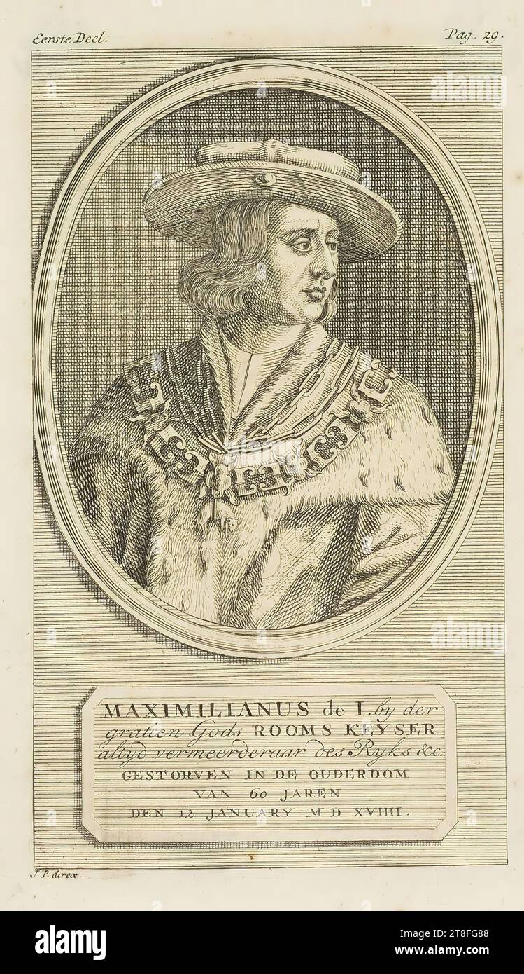 MAXIMILIANUS de I.by der, gratien Gods ROOMS KEYSER, always propagator of the Ryks &c., DIED IN THE OLD AGE, OF 60 YEARS, DEN 12 JANUARY M D XVIIII. First Volume. Page 29. J.P. direx Stock Photo