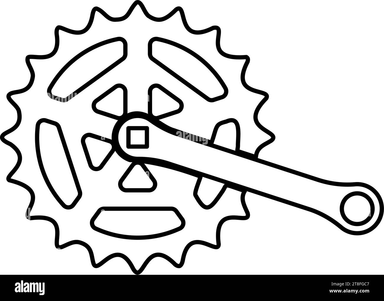 Crankset cogwheel sprocket crank length with gear for bicycle cassette system bike contour outline line icon black color vector illustration image Stock Vector