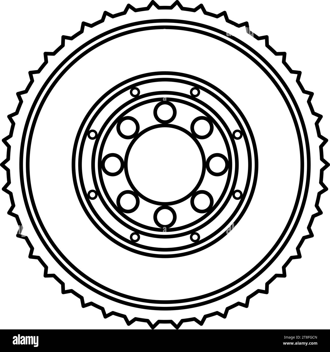 Car clutch flywheel cohesion transmission auto part plate kit repair service contour outline line icon black color vector illustration image thin Stock Vector