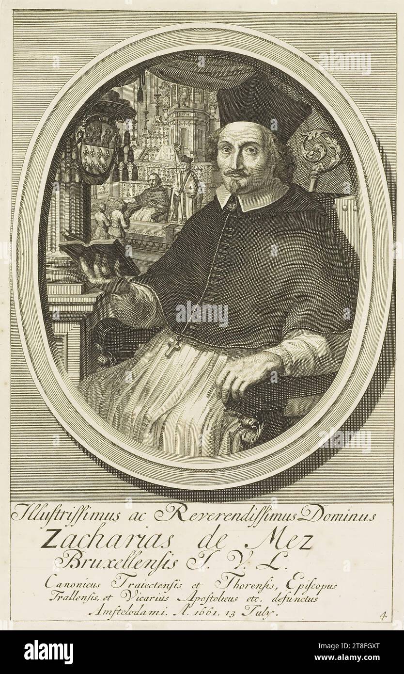 Possible graphic artist F. Bleiswijk. The Most Illustrious and Reverend Lord, Zacharias de Mez, J. V. L. of Brussels, Canon of Traiectensis and Thorens, Bishop of Tralles, and Vicar Apostolic, etc. deceased, Amsterdam. A°. 1661. 13 July. 4 Stock Photo