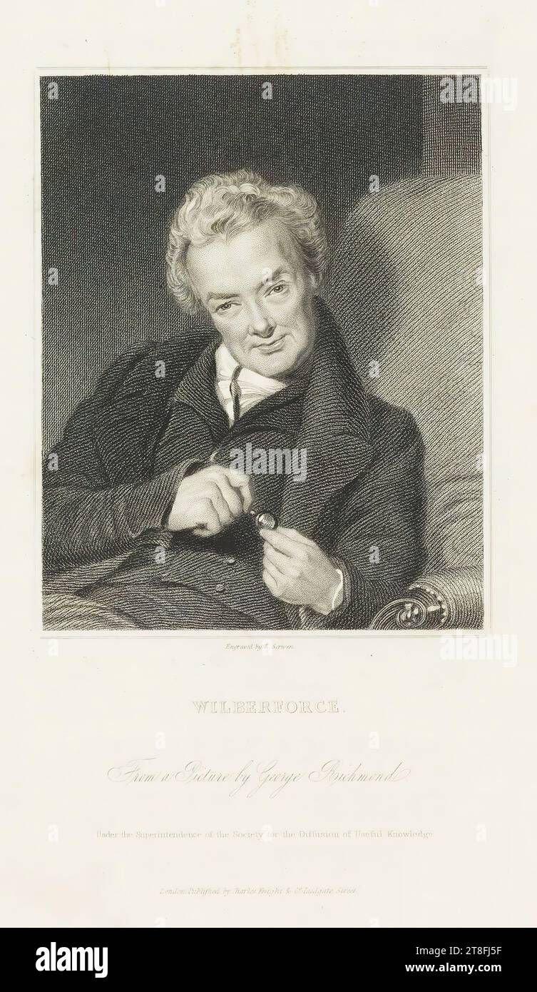 Engraved by E. Scriven. WILBERFORCE. From a Picture by George Richmond. Under the Superintendence of the Society for the Diffusion of Useful Knowledge. London, Published by Charles Knight & C°. Ludgate Street Stock Photo