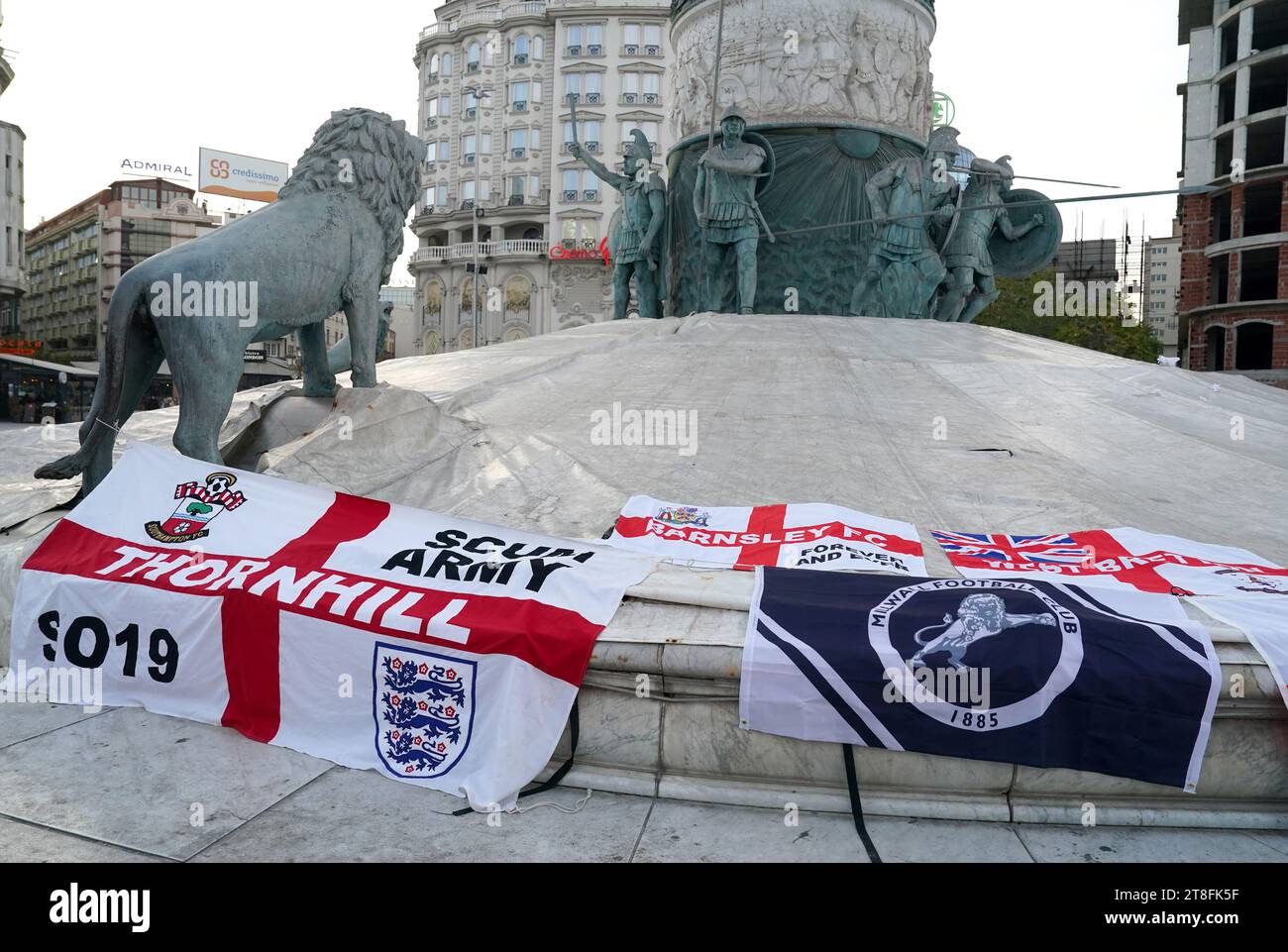 England flags at the base of the Alexander the Great Macedonian